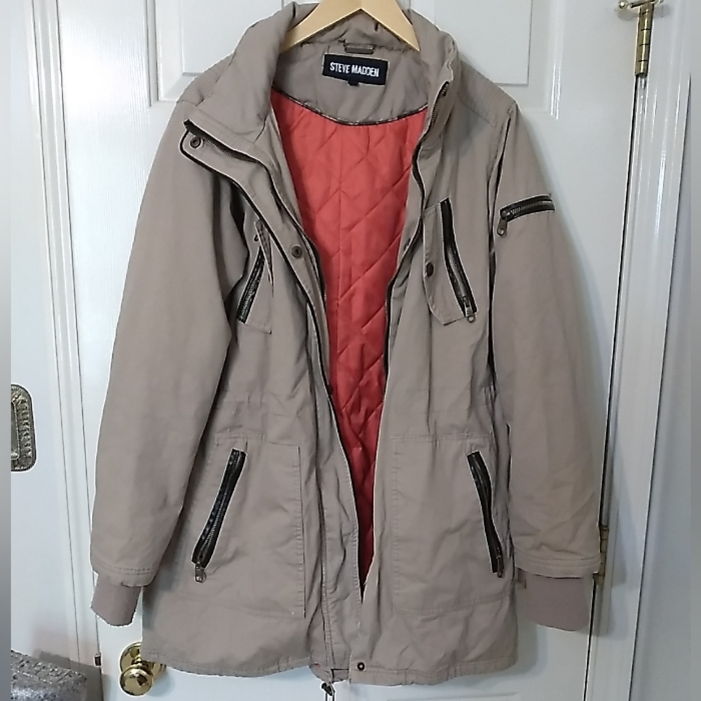 STEVE MADDEN Mens SZ L Tan 32in Coat/Jacket Zip Pockets